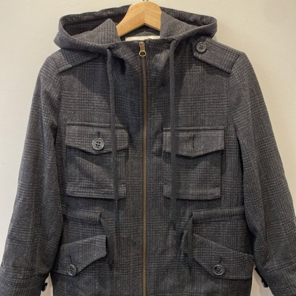See By Chloe Utility Blazer Jacket Check Hood Knit Wool Varsity Black Navy 4 - Picture 2 of 14